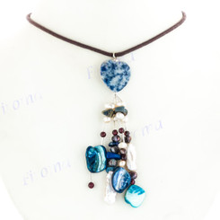 Freshwater Sodalite Biwa Rope us 17" Silver Brown Necklace