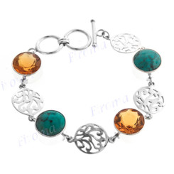 925 Silver Genuine Turquoise Citrine us 8" Toggle Bracelet