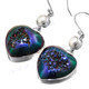 925 Silver Peacock Purple Green Drusy Biwa Pearl Earrings