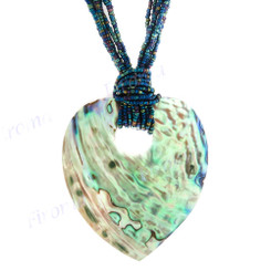 Paua Abalone Shell Heart us 18" Peacock Blue Necklace Bead