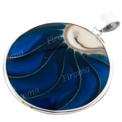 2 3/16" 925 Silver Genuine Nautilus Shell Round us Pendant