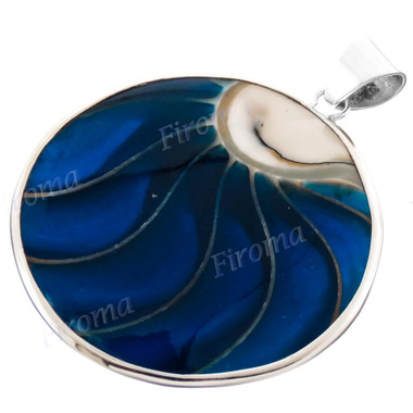 2 3/16" 925 Silver Genuine Nautilus Shell Round us Pendant