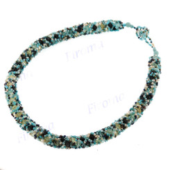 2mm Glass Seed Beads us 18" Turquoise Peacock Necklace