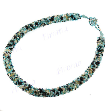 2mm Glass Seed Beads us 18" Turquoise Peacock Necklace