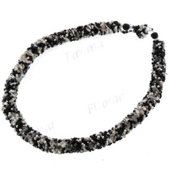 2mm Glass Seed Beads us 18" Silver Black Necklace