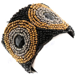 Glass Seed Beads us 8" Silver Black Bracelet