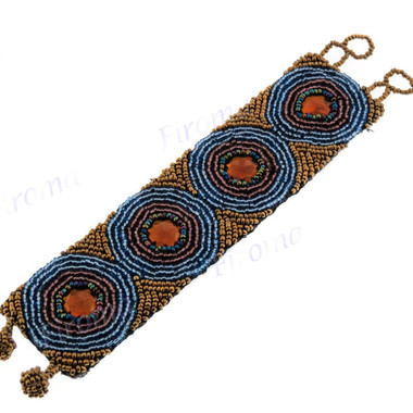 Glass Seed Beads us 8" Champagne Blue Bracelet
