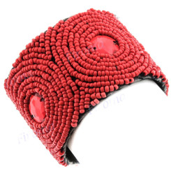 Glass Seed Beads us 8" Coral Red Bracelet