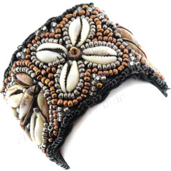 Glass Seed Beads Cowry Shells us 7" Copper Bracelet