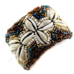 Glass Seed Beads Cowry Shells us 7" Peacock Brown Bracelet