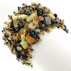 Onyx Tiger Eye Glass Seed Beads us 6 1/2" Peacock Bracelet