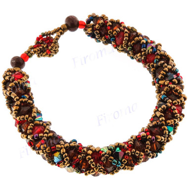 Glass Seed Beads us 8" Peacock Red Bracelet