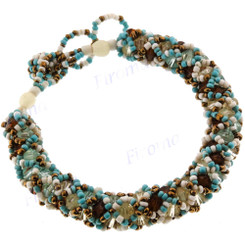 Glass Seedbicone Beads us 8" Turquoise Beige Bracelet
