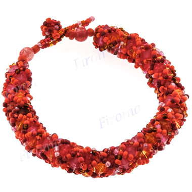 Glassbicone Seed Beads us 8" Magenta Orange Bracelet