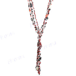 Mother Of Pearl Chips Bugle us 34" Lariat Tassel Necklace