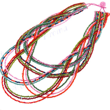 Glass Seed Beads African us 17" Turquoise Orange Necklace