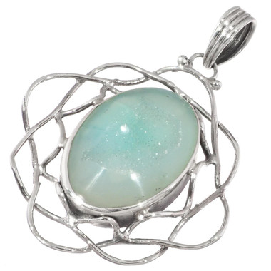 925 Silver Agate Druzy Drusy Sterling Pendant, 1 5/8"