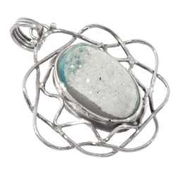 925 Silver Agate Druzy Drusy Sterling Pendant, 1 5/8"