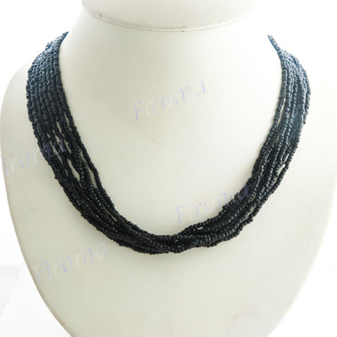 Glass Seed Beads 22" Black Necklace