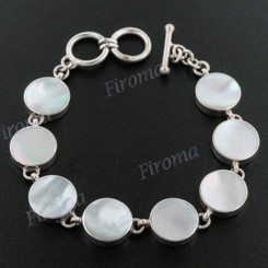 925 Silver White Mop Shell 6 1/2" Toggle Bracelet