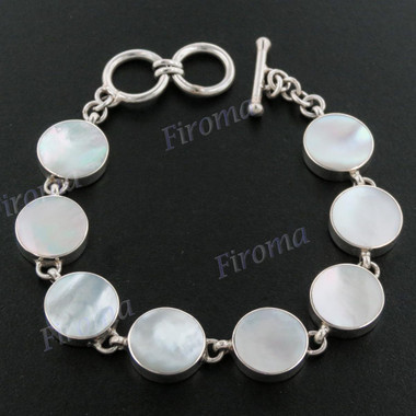 925 Silver White Mop Shell 6 1/2" Toggle Bracelet