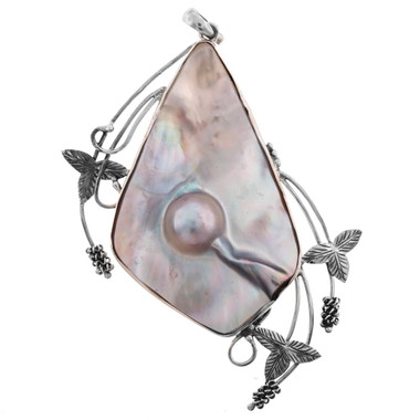925 Silver Fifi Rose Leaf Mabe Mother Of Pearl Shell Pendant, 3"