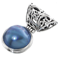 1 1/2" 925 Sterling Silver Blue Mabe us Pendant