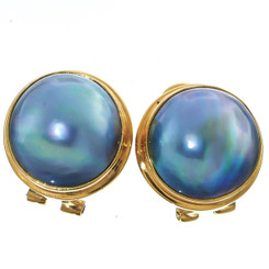 5/8" 925 Silver Blue Mabe Pearl 24k Gold Omega Earrings