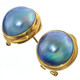 5/8" 925 Silver Blue Mabe Pearl 24k Gold Omega Earrings