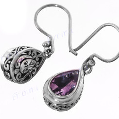 1" 925 Silver Amethyst Teardrop French Hook Earrings