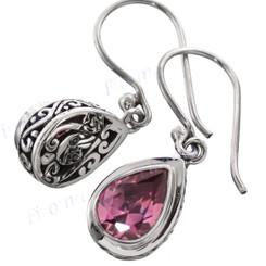 1" 925 Silver Pink Quartz Teardrop French Hook Earrings
