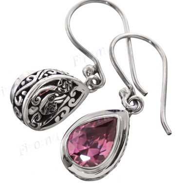 1" 925 Silver Pink Quartz Teardrop French Hook Earrings