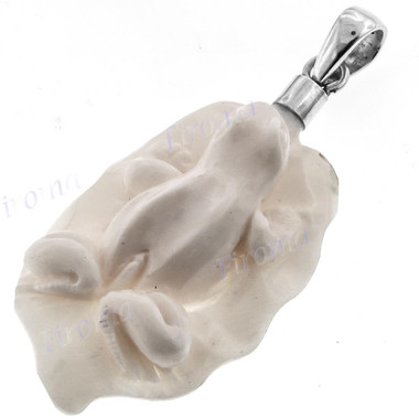 925 Sterling Silver Bison Bone Carving Leaf Wires Pendant