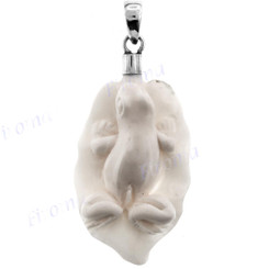 925 Sterling Silver Bison Bone Carving Leaf Wires Pendant
