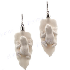 2 1/16" 925 Silver Bison Bone Carving Leaf Wires Earrings