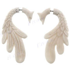 2 3/8" Bison Bone Carving us White Fake Gauge Post Earrings