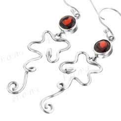 1 9/16" 925 Silver Deep Red Garnet French Earrings