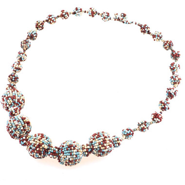 Glass Seed Beads 24" Turquoise Beige Necklace