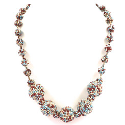 Glass Seed Beads 24" Turquoise Beige Necklace