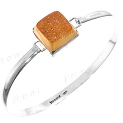 925 Sterling Silver Titanium Druzy 7" Pink Bangle Bracelet