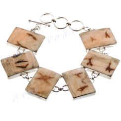 925 Sterling Silver Sponge Coral Square 8" Toggle Bracelet
