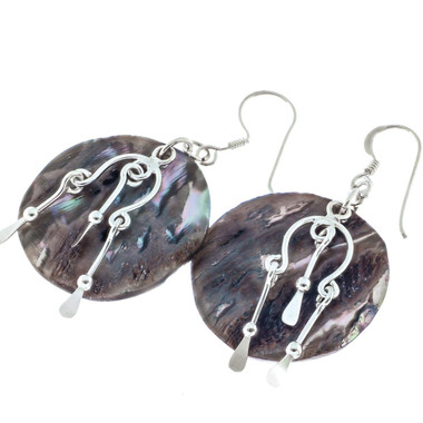 7/8" 925 Silver Abalone Shell Purple French Earrings