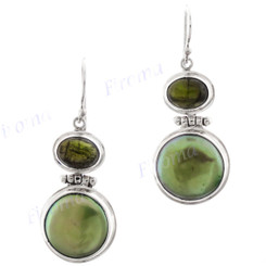 1" 925 Silver Tourmaline Biwa Pearl French Wires Earrings
