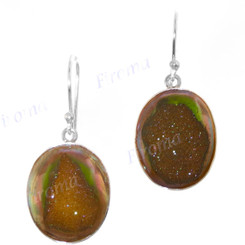 1" 925 Silver Granny Apple Drusy Oval French Wires Earrings