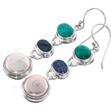 1 5/8" 925 Silver Peridot Opal Doublet Biwa French Earrings