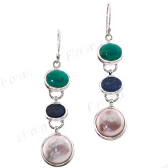 1 5/8" 925 Silver Peridot Opal Doublet Biwa French Earrings