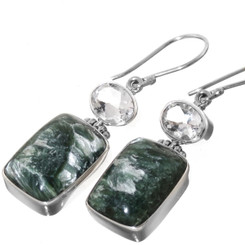 925 Silver 8ct White Quartz Chatoyant Seraphinite Earrings, 1 7/16"