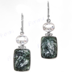 1 7/16" 925 Silver Seraphinite White Quartz French Earrings