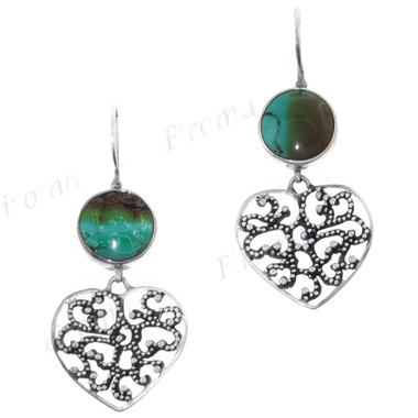 1 3/8" 925 Sterling Silver Turquoise French Wires Earrings