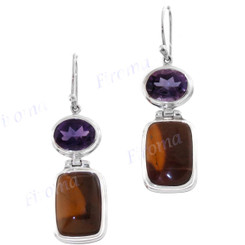 1 1/16" 925 Silver Amethyst Bronarite French Wires Earrings